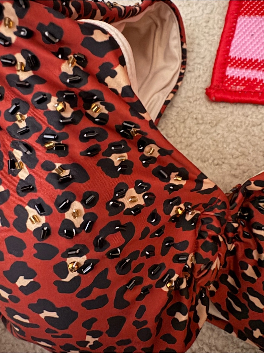 Cosita Linda- Red Leopard Print Ruffle Sleeve Bikini Top & Bottom w/ beaded. XL - Picture 6 of 6